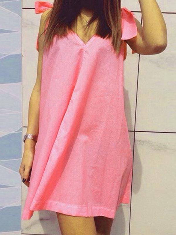 Romwe Pink Tie Shoulder Loose Fit Dress