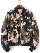 Romwe Camougflage Crew Neck Zipper Front Jacket