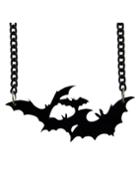 Romwe Black Acrylic Bat Shape Pendant Necklace