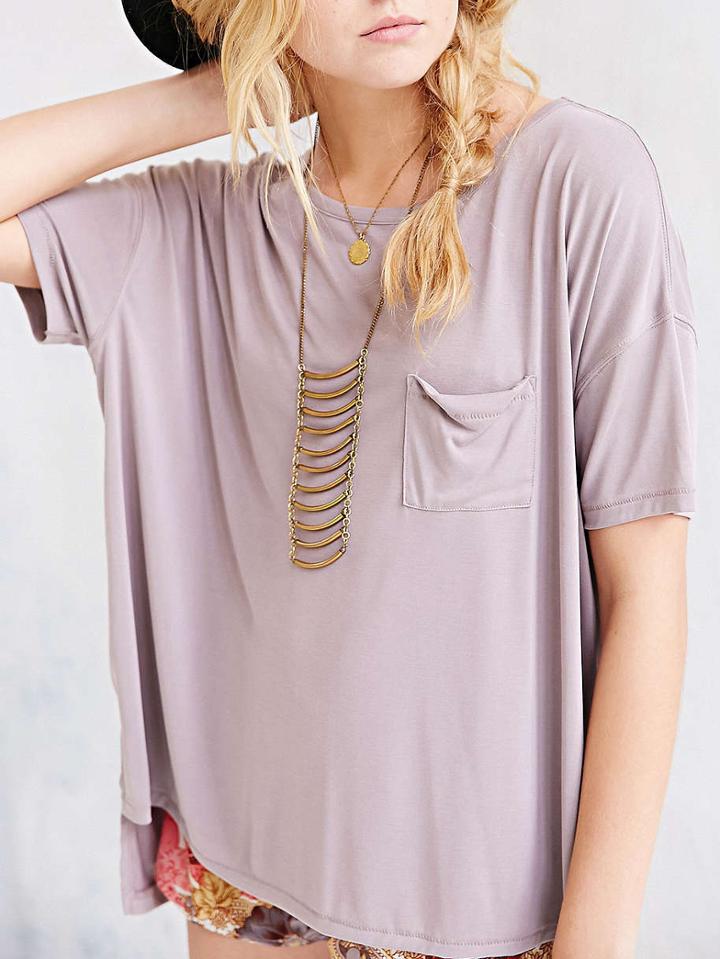 Romwe Purple Short Sleeve Pocket Loose T-shirt