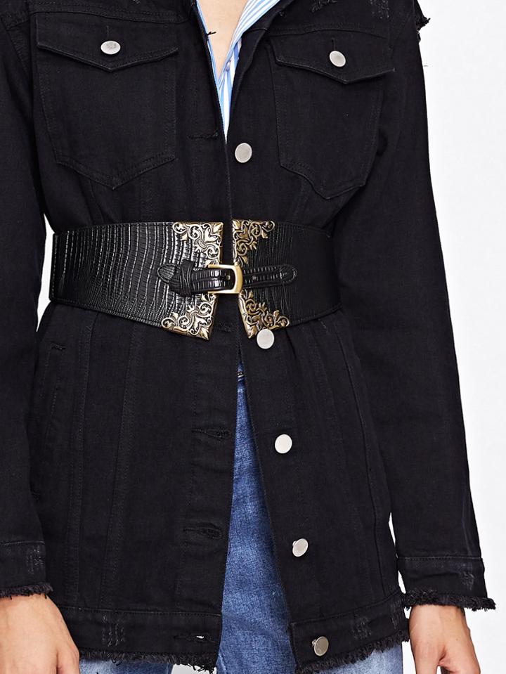 Romwe Crocodile Embossed Corset Belt