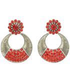 Romwe Red Diamond Silver Circle Earrings