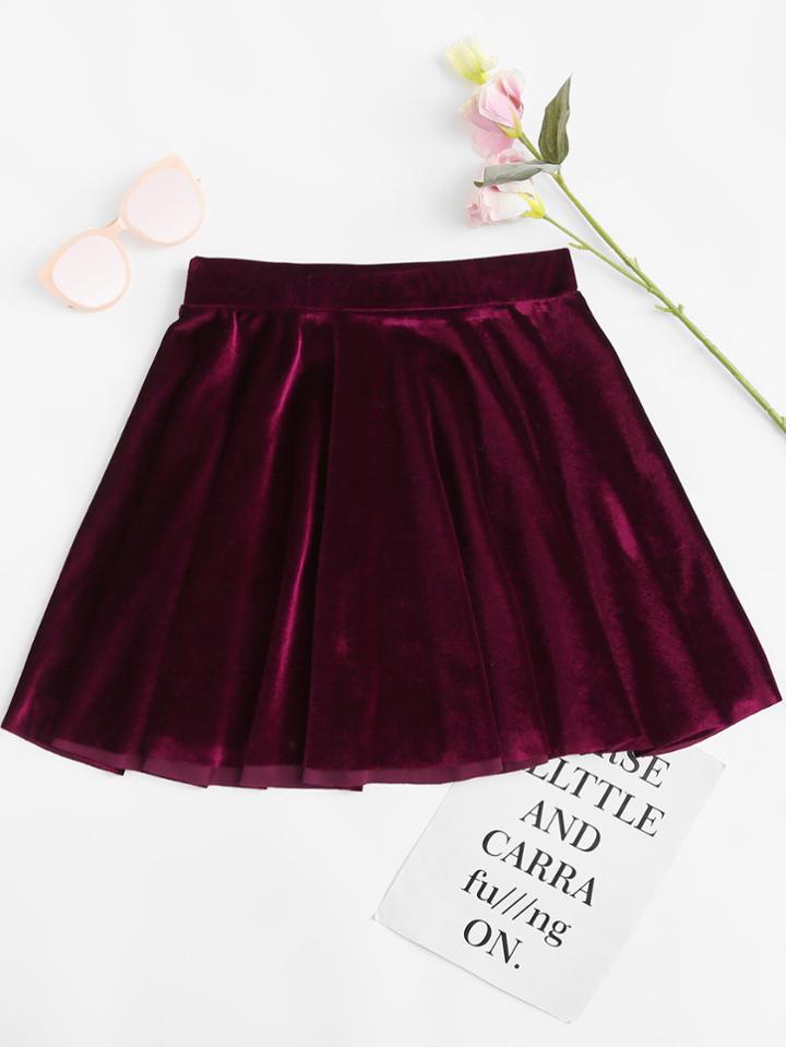 Romwe Velvet Elastic Waist Skirt