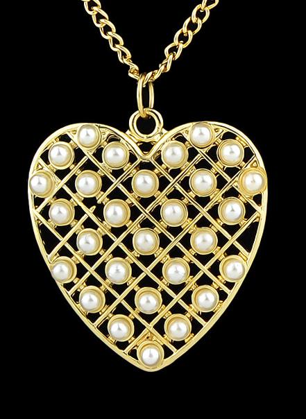 Romwe Gold With Pearl Heart Necklace