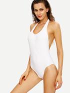 Romwe Zip Front Backless One-piece Swimwear