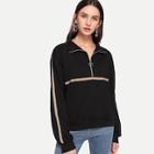 Romwe Zip Up Collar Pullover