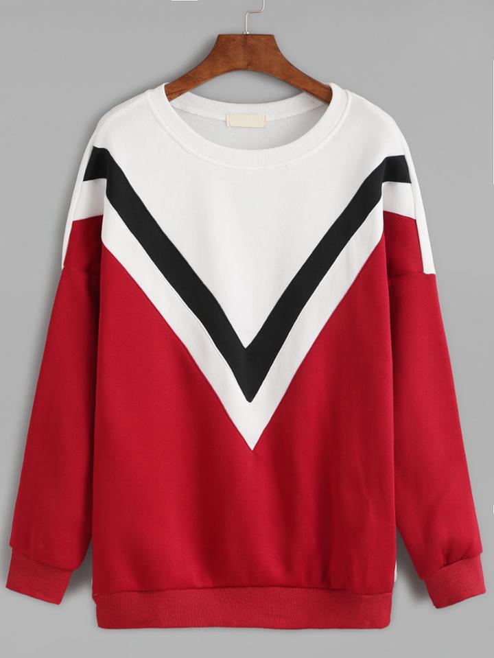 Romwe Color Block Drop Shoulder Varsity Sweatshirt