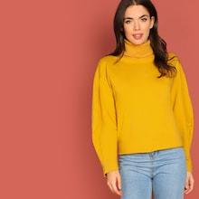 Romwe Turtle Neck Puff Sleeve Solid Sweatshirt