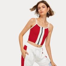 Romwe Cut And Sew Panel Zip Through Cami Top