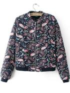 Romwe Stand Collar Paisley Print Coat