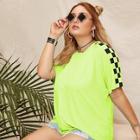 Romwe Plus Contrast Checkerboard Neon Lime Tee