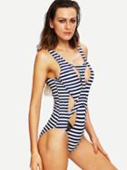 Romwe Striped Cutout One-piece Swimwear