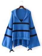 Romwe Sailor Collar Dip Hem Striped Oversized Sweater