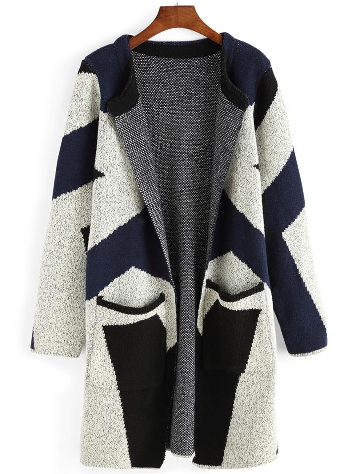 Romwe Color-block Pockets Long Coat