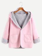 Romwe Pink Contrast Sherpa Lined Single Button Hooded Coat