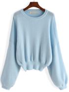 Romwe Puff Sleeve Loose Blue Sweater
