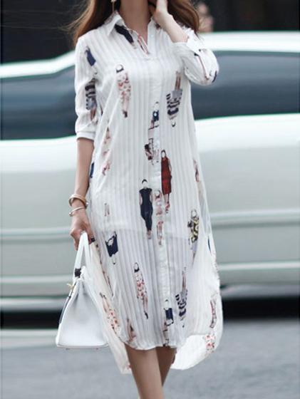Romwe Lapel Cartoon Print Pleated Blouse