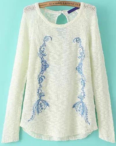 Romwe Hollow Embroidered Knit Sweater