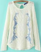 Romwe Hollow Embroidered Knit Sweater
