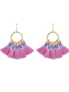 Romwe Purple Boho Style Party Earrings Colorful Tassel Drop Earrings