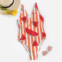 Romwe Watermelon Striped One Piece Swimwear