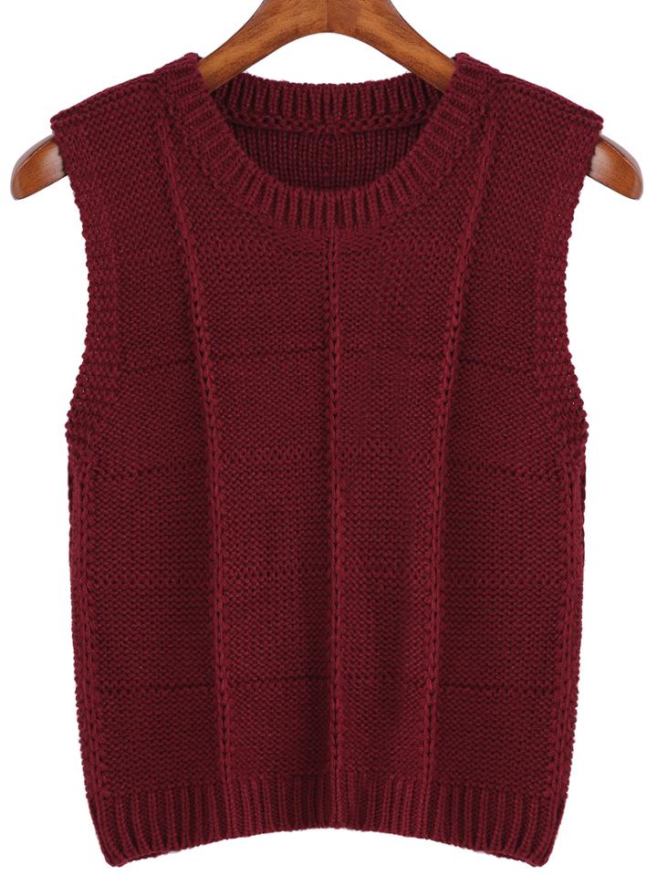 Romwe Round Neck Wine Red Sweater Vest