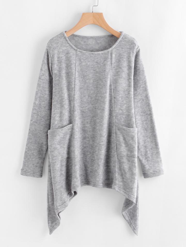 Romwe Asymmetrical Hem Pocket Knit Sweater