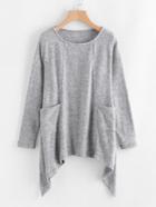 Romwe Asymmetrical Hem Pocket Knit Sweater