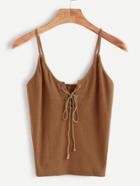 Romwe Khaki Lace Up Front Cami Top