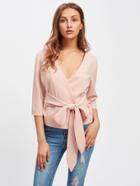 Romwe Bow Belted Wrap Blazer