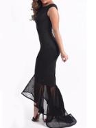 Romwe Mesh Hem Black Mermaid Dress