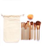 Romwe 12pcs Gold Professional Makeup Brush Set With Canvas Bag
