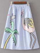 Romwe Elastic Waist Pinstripe A Line Skirt