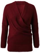Romwe Burgundy Surplice Front Drop Shoulder Knit Sweater