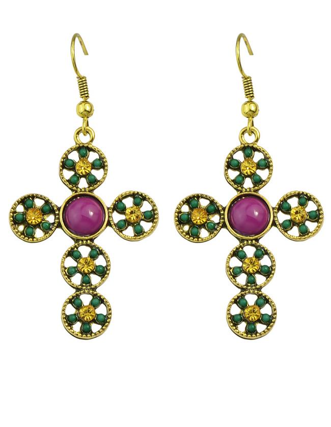 Romwe Green Cross Shape Beads Earrings