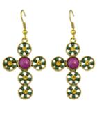 Romwe Green Cross Shape Beads Earrings