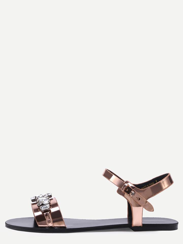 Romwe Rhinestone Embellished Faux Leather Sandals - Bronze