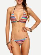 Romwe Multicolor Striped Triangle Bikini Set
