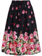 Romwe With Zipper Florals Black Skirt