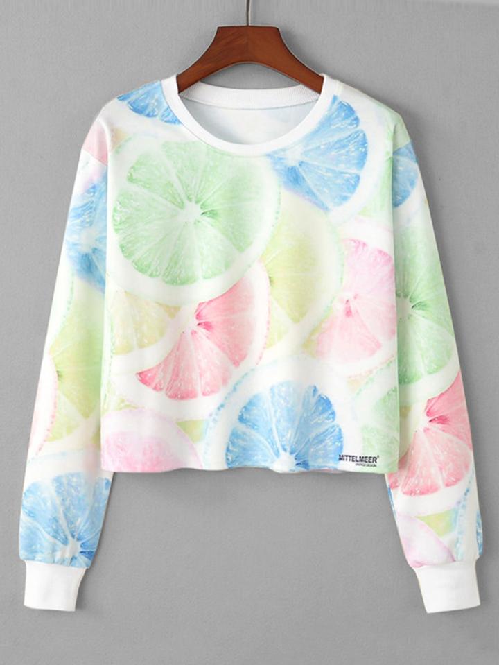 Romwe Colorful Lemon Print Sweatshirt