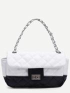 Romwe Contrast Quilted Turnlock Closure Flap Bag