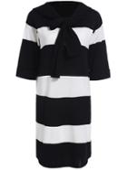 Romwe Hooded Self-tie Bow Striped Knit Dress