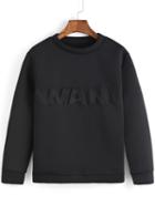Romwe Black Round Neck Wang Pattern Sweatshirt
