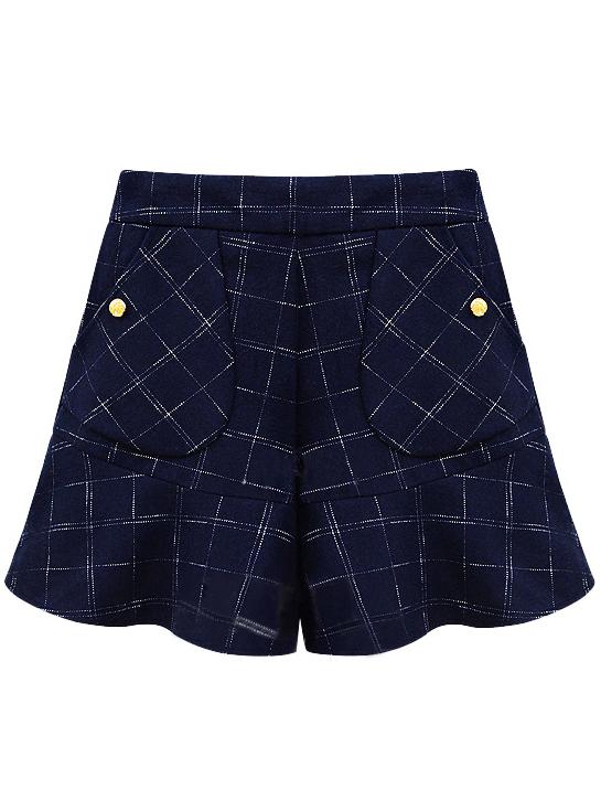 Romwe Plaid Pockets Ruffle Zipper Shorts