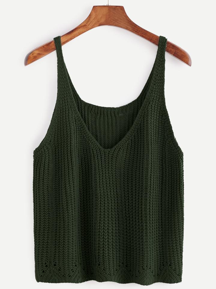 Romwe Dark Green V Neck Sweater Vest