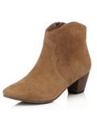 Romwe Brown Zipper Side Suede Mid Heeled Boots