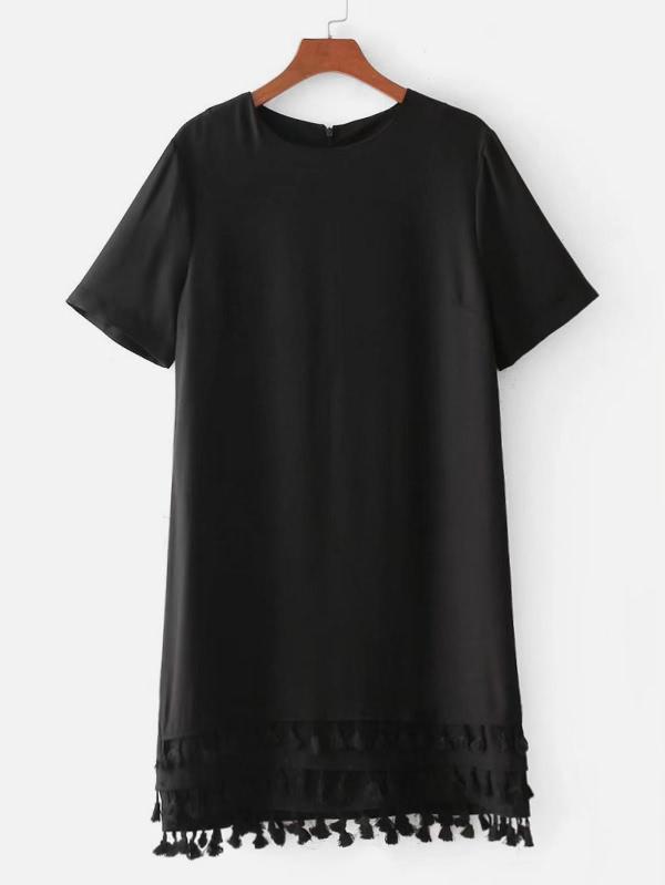 Romwe Tiered Tassel Hem Dress