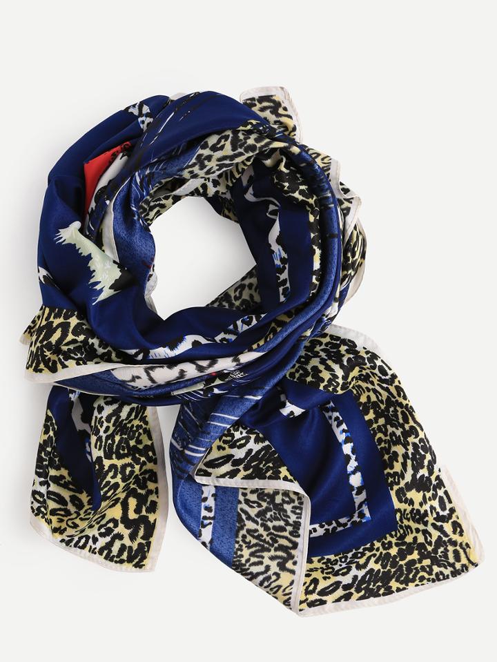 Romwe Multicolor Leopard Print Imitated Silk Scarf