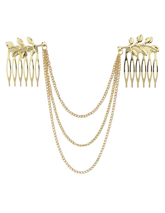 Romwe Gold Plated Alloy Chain Hair Comb