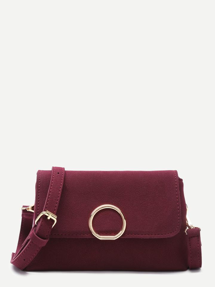 Romwe Maroon Nubuck Leather Flap Shoulder Bag